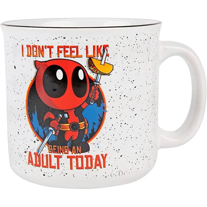Deadpool Don't Feel Like An Adult 20oz Ceramic Camper Mug for wholesale by Silver Buffalo