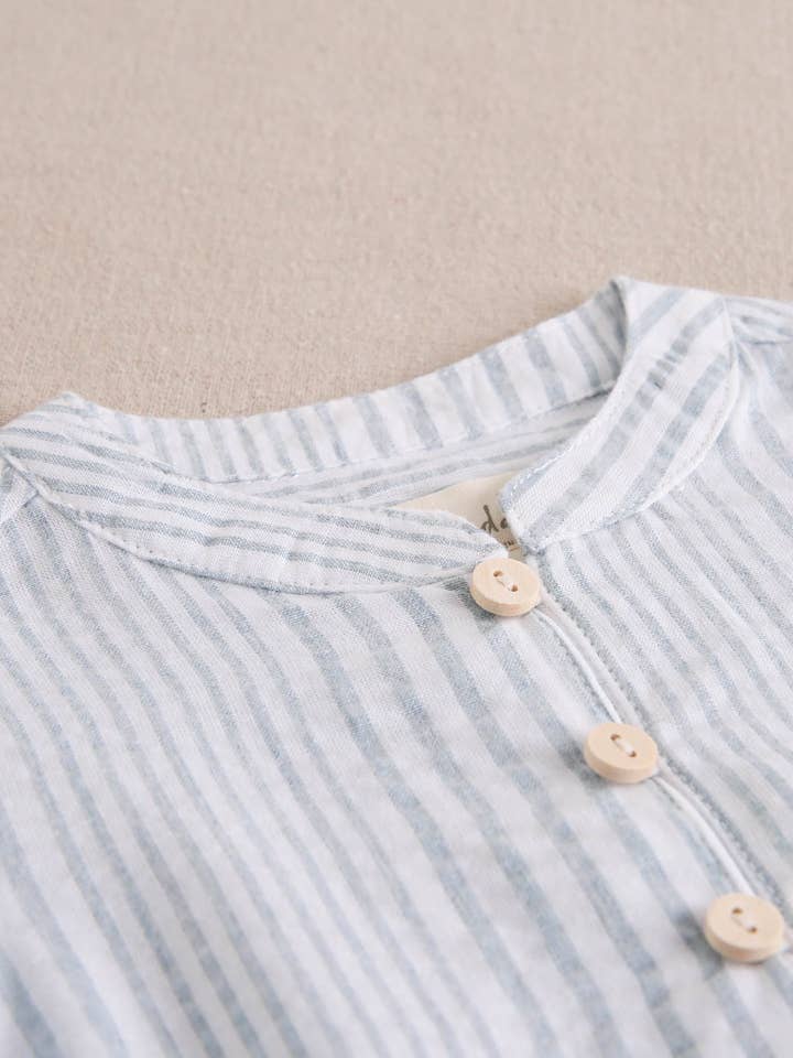 Dadati - Wholesale Top & Short Set - Baby - Baby boy set of blue striped shirt and shorts