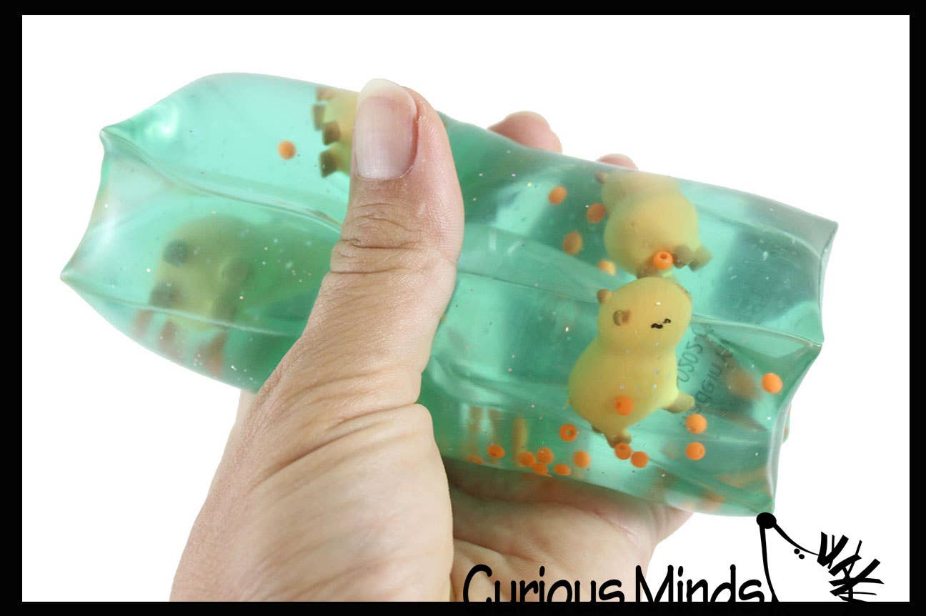 Curious Minds Toys - Vente Jouet mou – enfant et bébé - 1 jouet anti-stress en forme de serpent en tube rempli d'eau, un Capybara géant :1