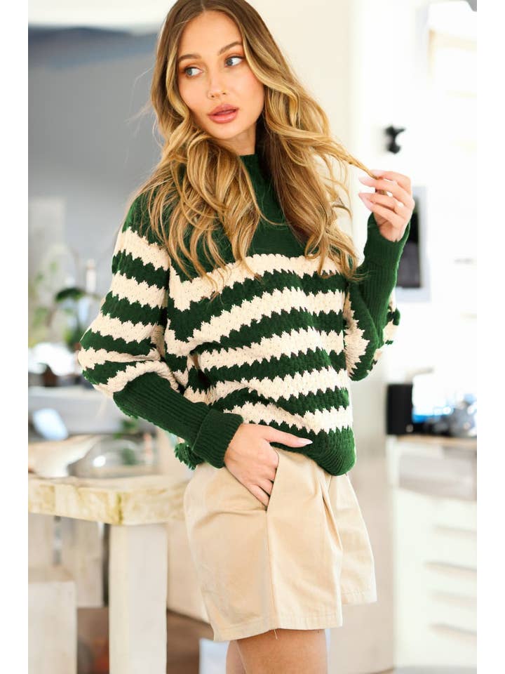 Vine & Love - Wholesale Knit Sweater - Women's - Ribbed Mock Neck Textured Striped Knitted Sweater VT70332