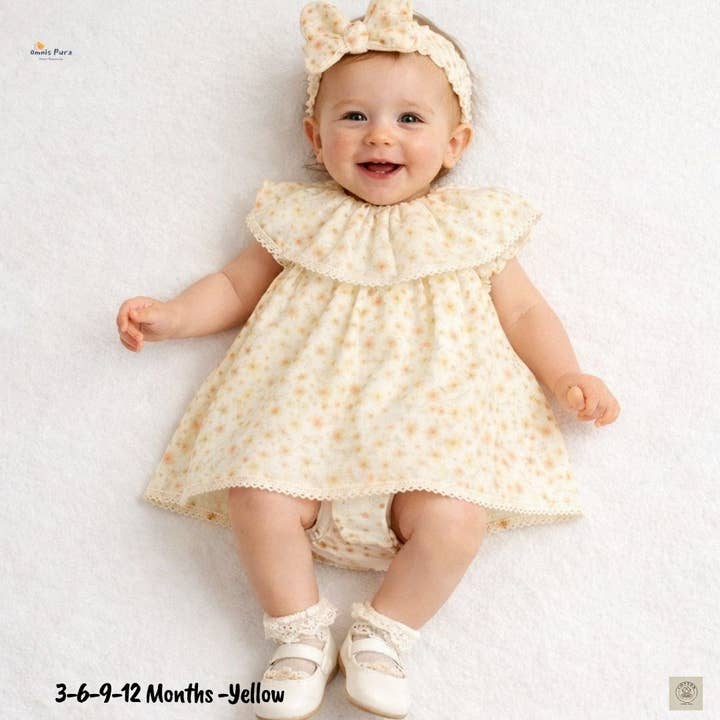 Blommig tryckt babyflicka romperklänning med spetskrage för wholesale av Omnis Pura