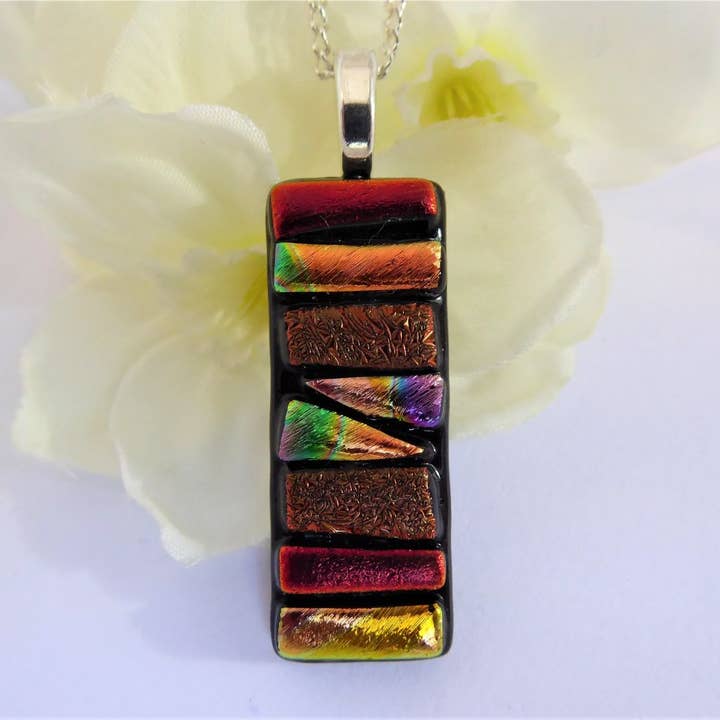 Fused glass mosaic pendant - reds for wholesale by Eva Glass Design