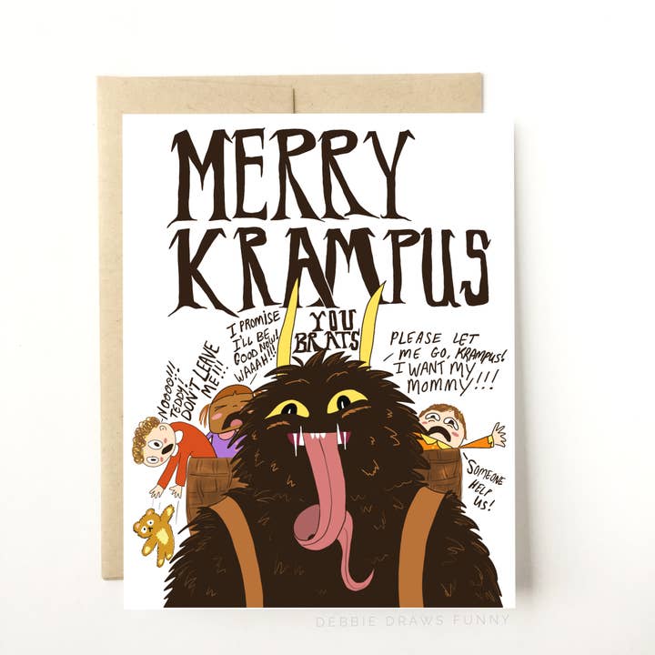 Lustige Weihnachtskarte Merry Krampus... ihr Gören! für den Großhandel von Debbie Draws Funny