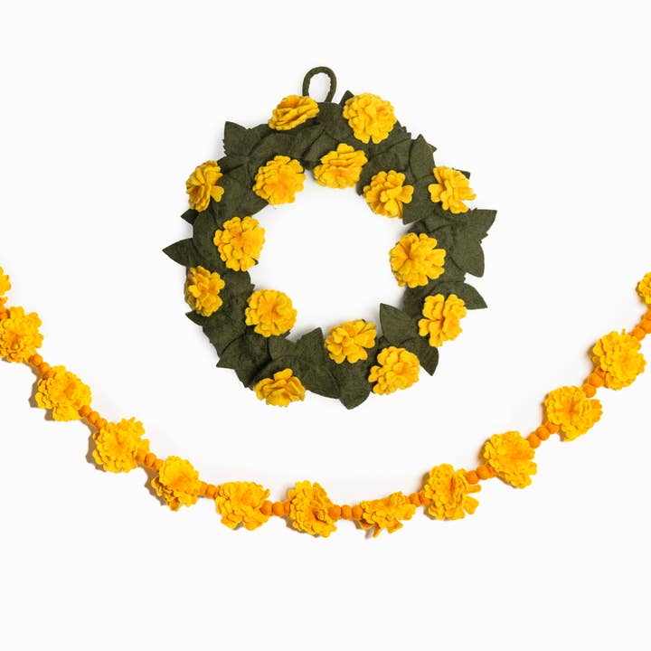 Felt Marigold Wreath for wholesale by Global Goods Partners