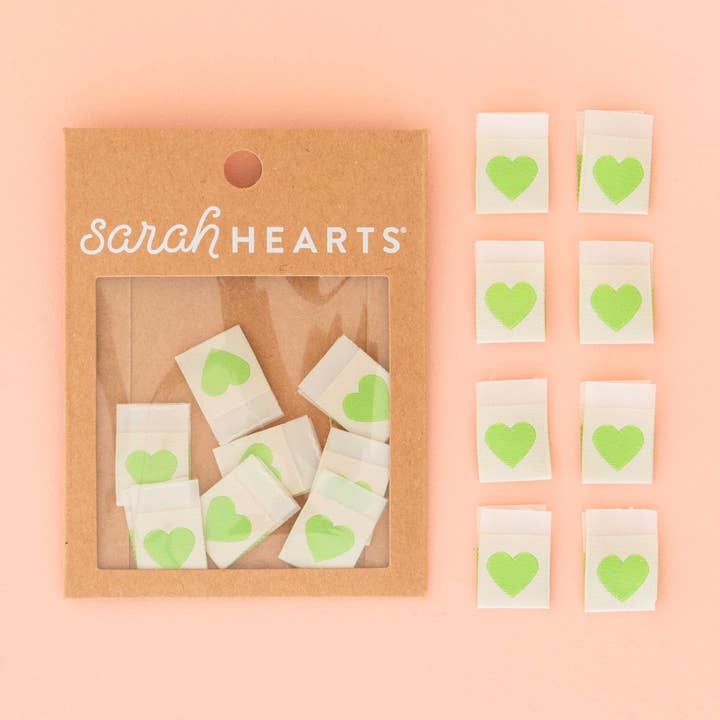 Green Heart Woven Labels - Sewing Woven Clothing Label Tags for wholesale by Sarah Hearts