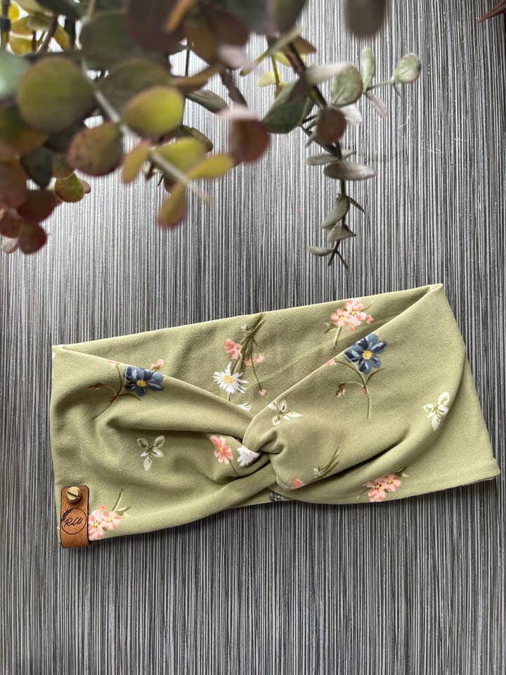 Sage Floral Twist Headband for wholesale by Radiant Wear