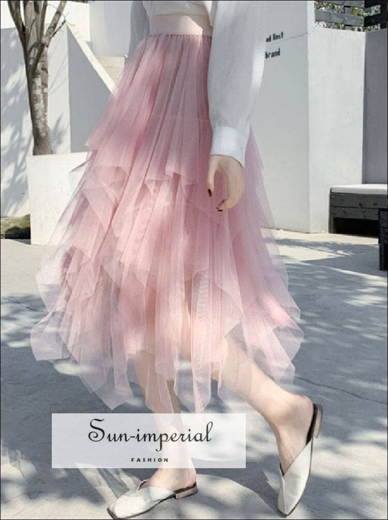 Sun Imperial - Wholesale Skirt - Women's - Tulle Mesh Maxi Skirt High Waist - Asymmetrical Silhouette4