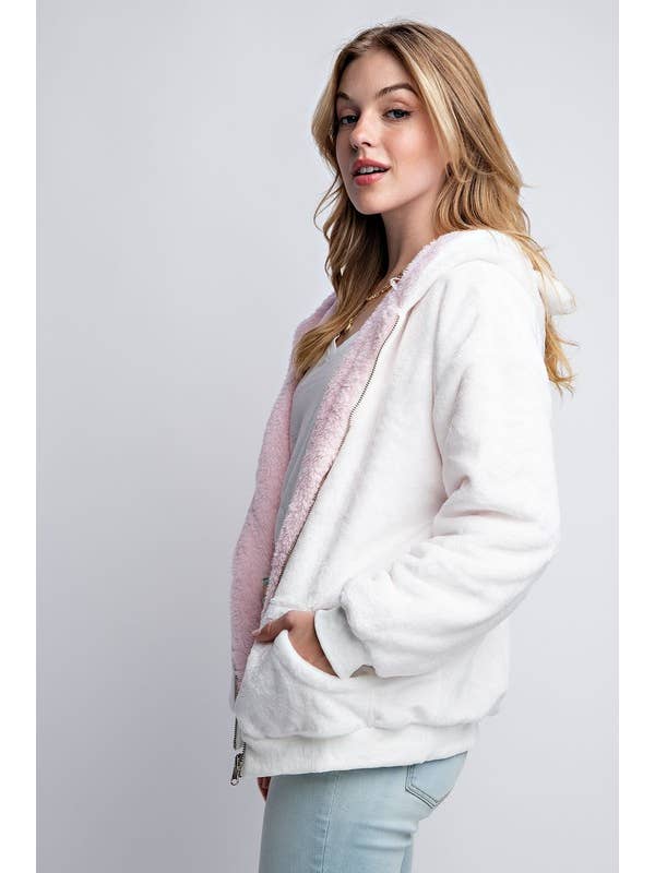 Pink Irene Wholesale - Wholesale Jacket – Women's - LONG SLEEVE TEDDY EARS REVERSIBLE FUR HOODIE11