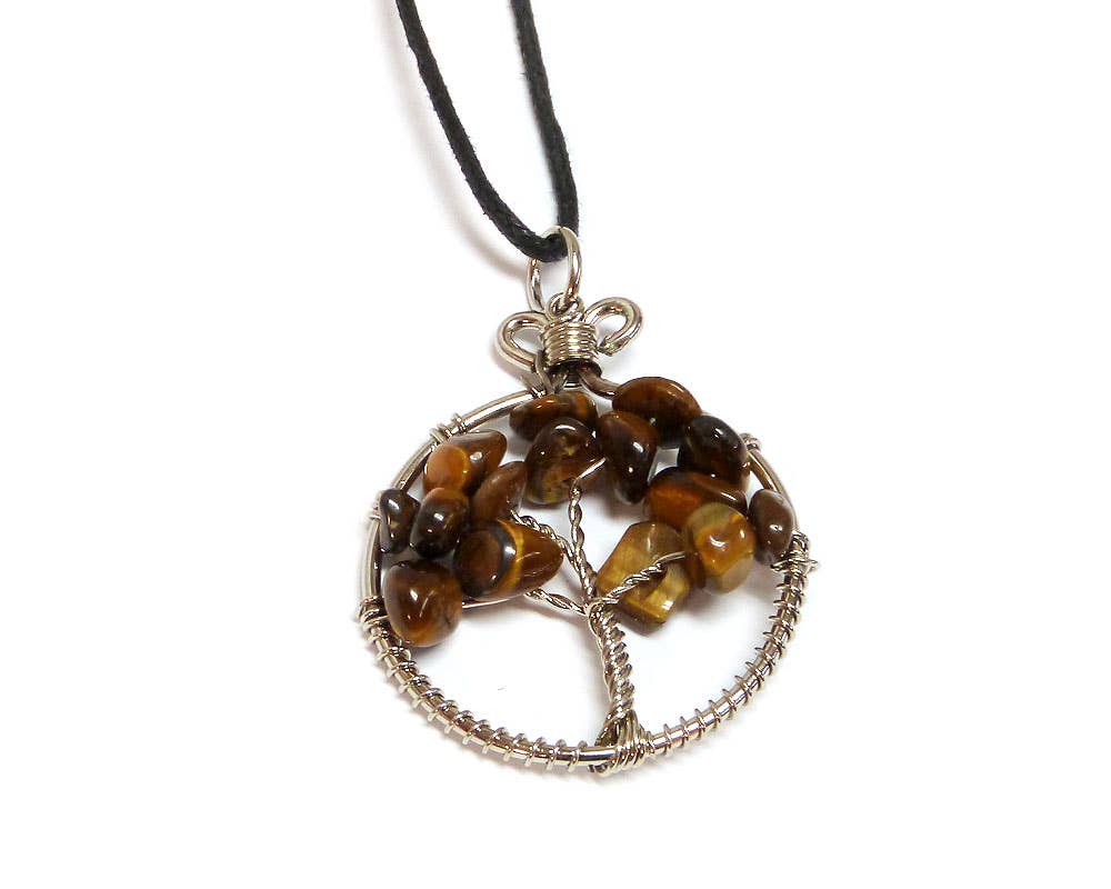 Pichincha - Wholesale Pendant/Charm Necklace - Round Chip Stone Tree of Life Wire Wrapped Pendant Necklace13