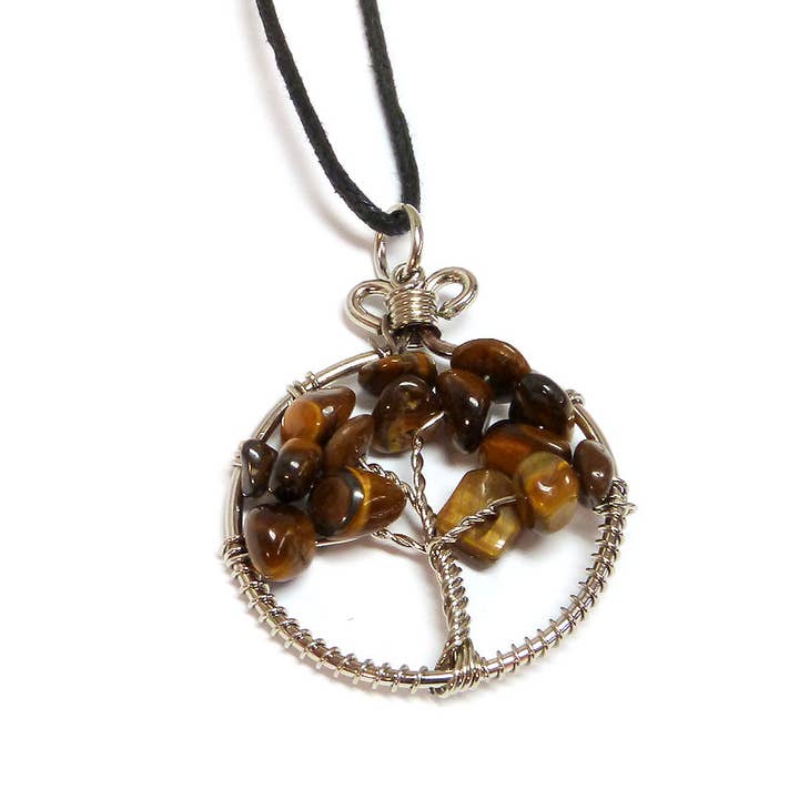 Pichincha - Wholesale Pendant/Charm Necklace - Round Chip Stone Tree of Life Wire Wrapped Pendant Necklace13