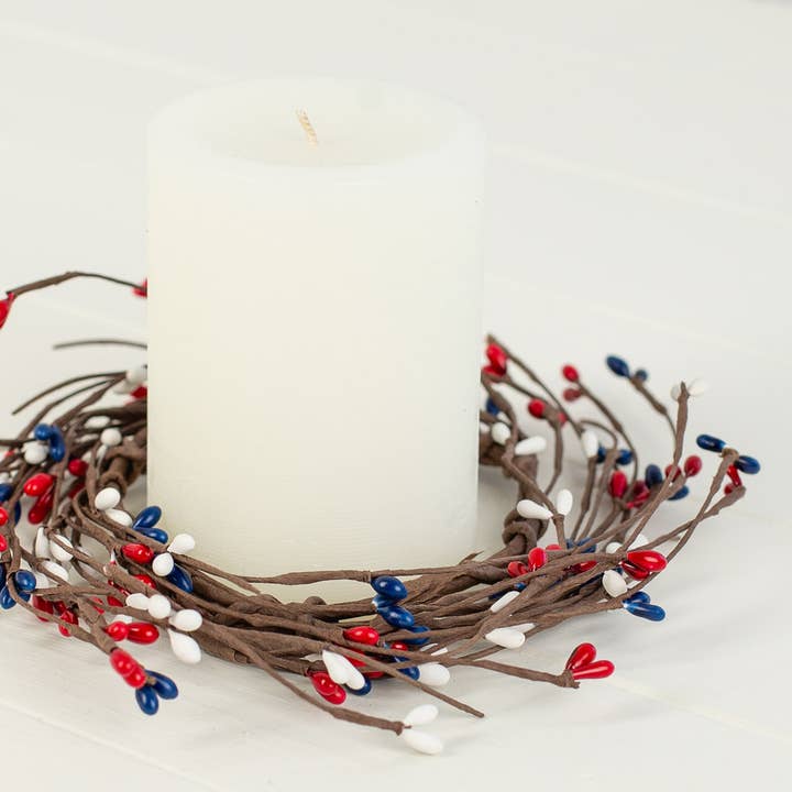7" Americana Pip Berry Candle Ring/Small Wreath-Select Color for wholesale by Factory Direct Craft
