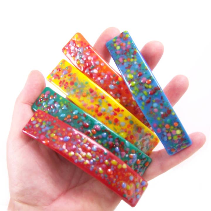 Clipe de pontos de confete brilhante arco-íris de vitral de barrettes por atacado de Glass Town USA