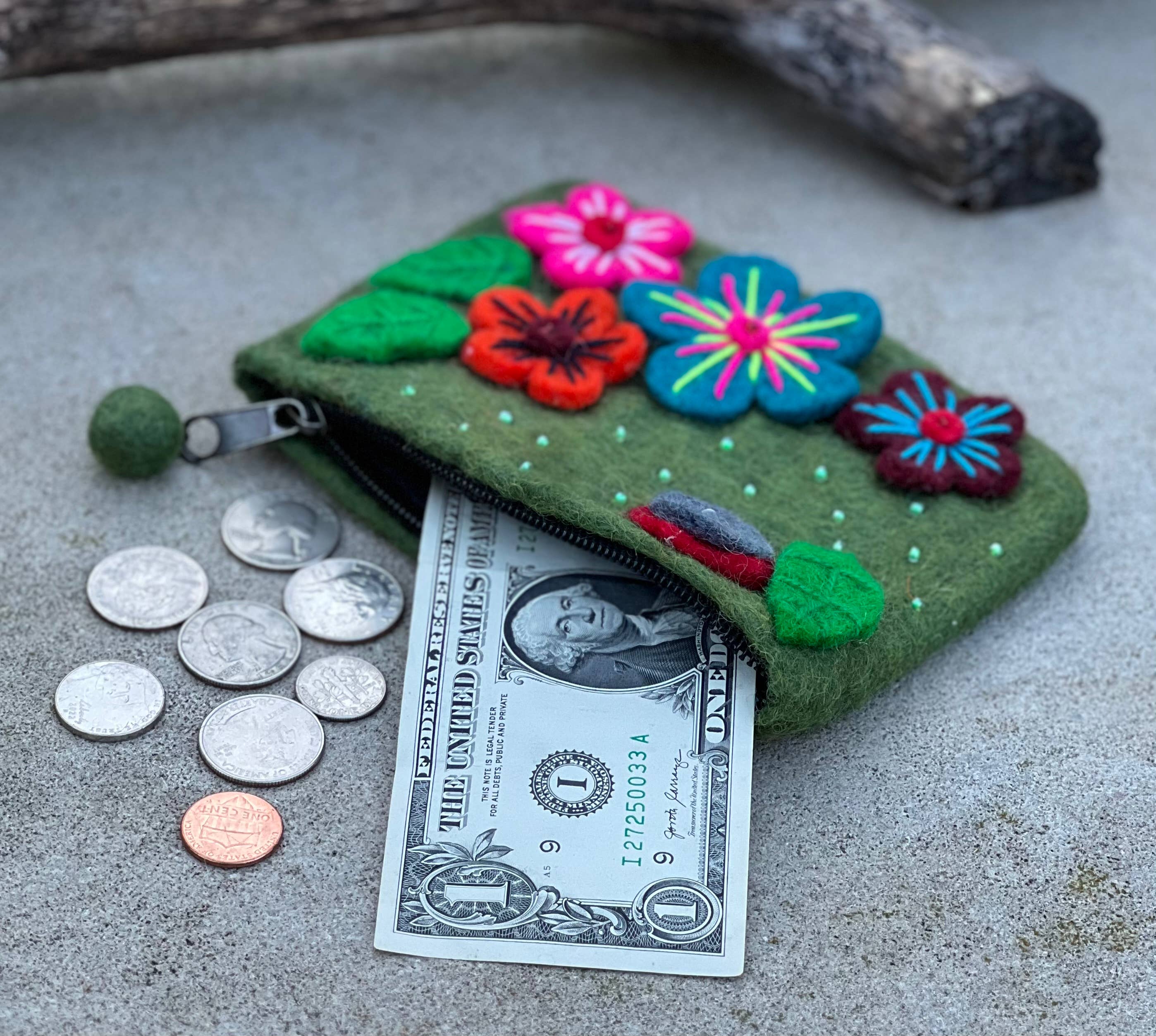 Lungta Imports - Wholesale Coin Purse - Women's - Felted Floral Coin Purse, Kids Pouch, Makeup Pouch14