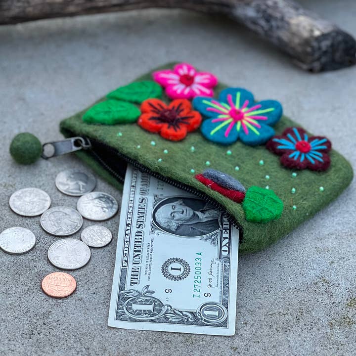 Lungta Imports - Wholesale Coin Purse - Women's - Felted Floral Coin Purse, Kids Pouch, Makeup Pouch14