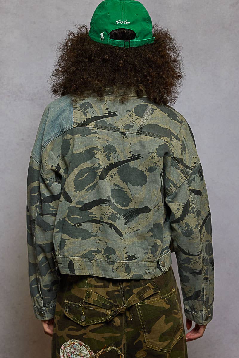 VINTAGE CAMO Leopard Print Button Down Denim Jacket for wholesale on Faire3