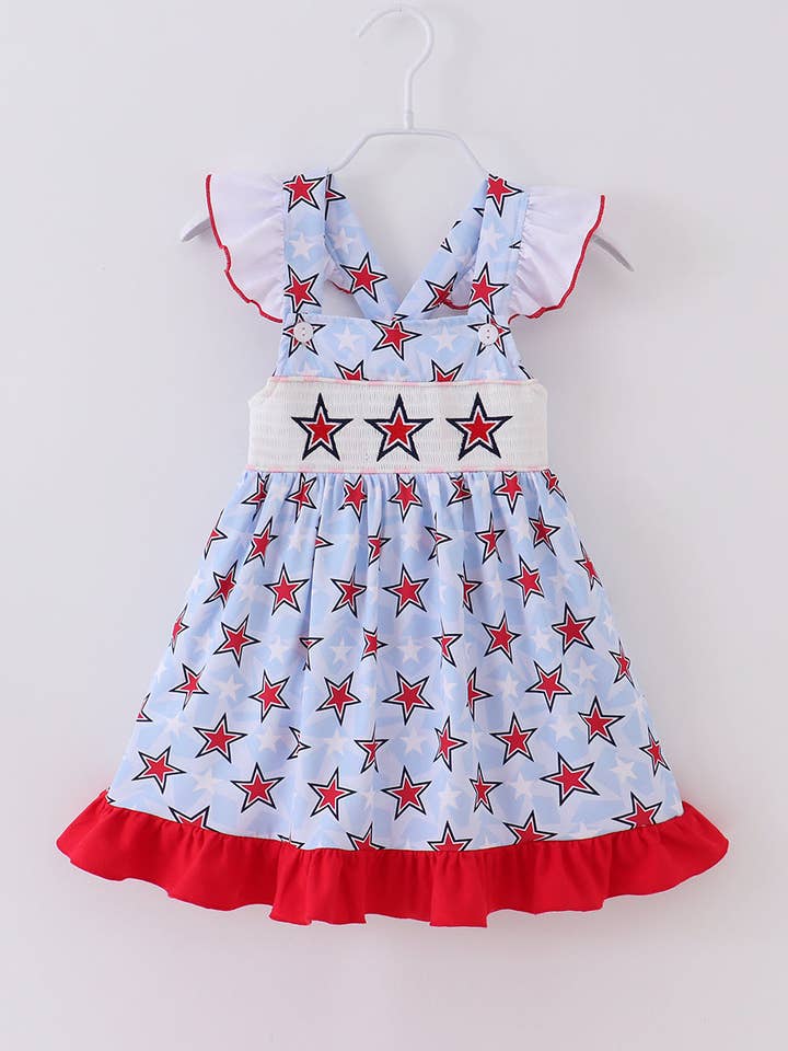 littleoneusa - Wholesale Dress - Kids - 4TH OF JULY Star Ruffle Girl Smocked Dress