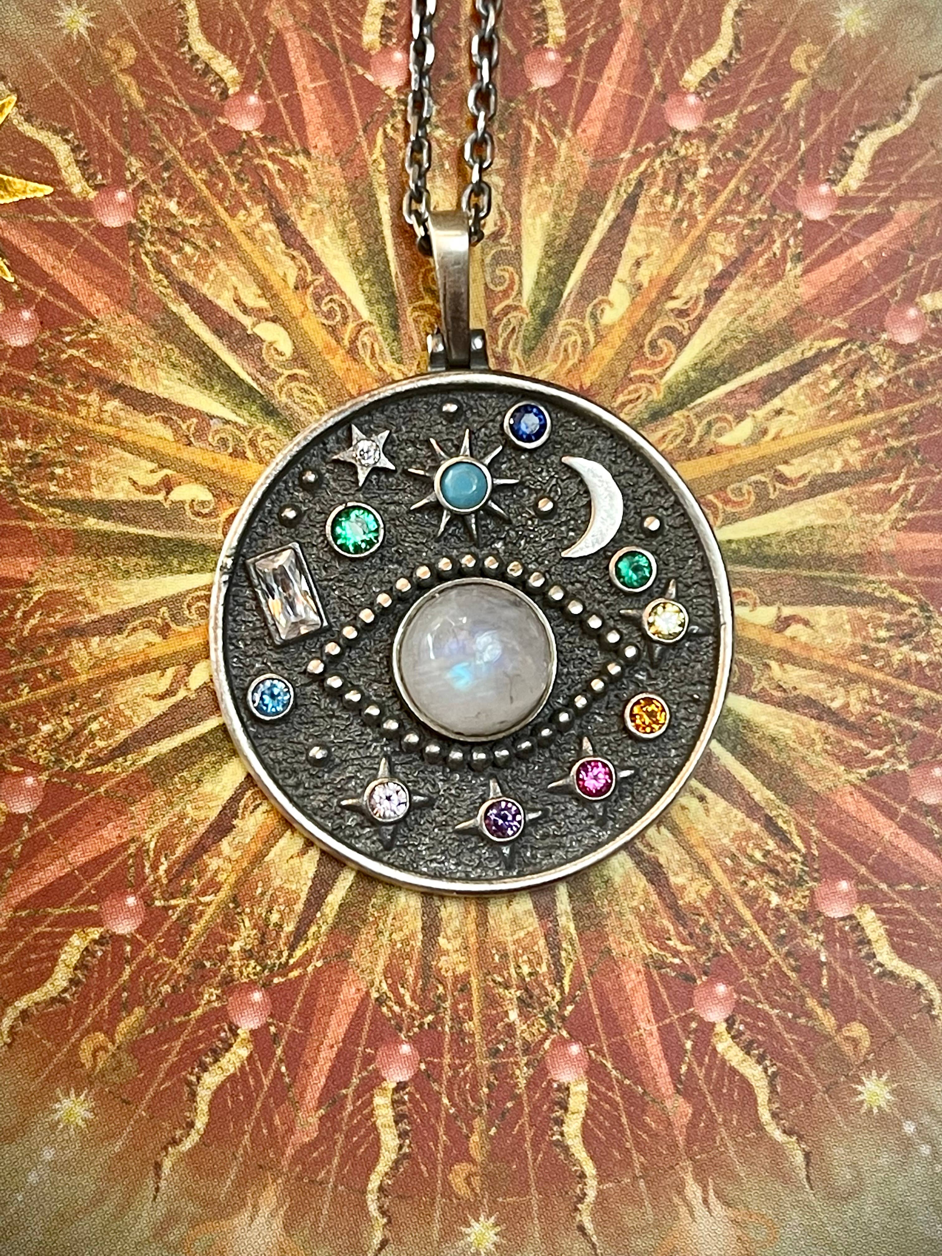 Flesh & Soul - Wholesale Pendant/charm necklace - EVIL EYE MOONSTONE Celestial Sterling Silver Necklace