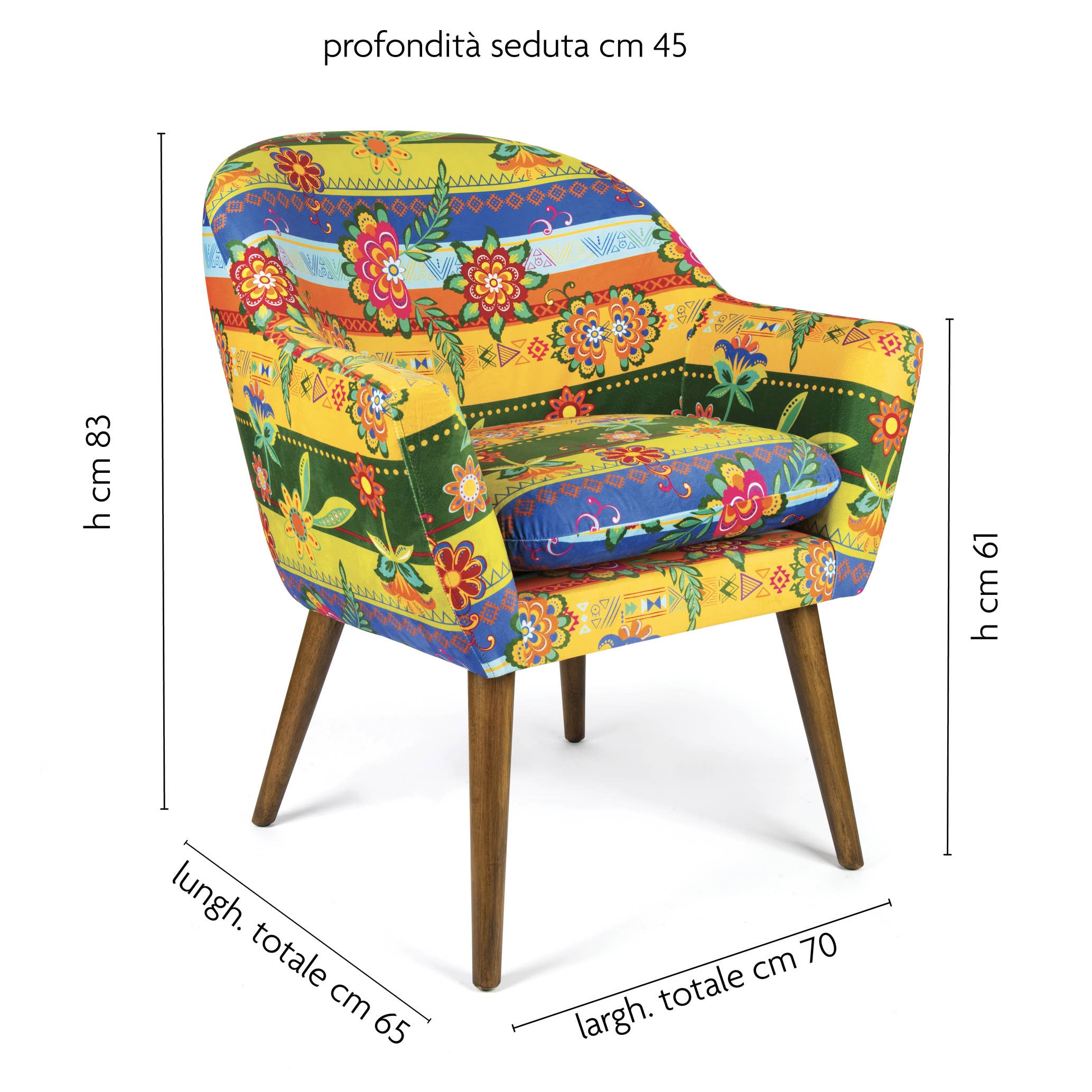 Bergamaschi & Vimercati S.p.a. - Wholesale Chair - Gipsy Soul Excelsa Armchair in plywood and velvet-effect polyester – Multicolor floral print4