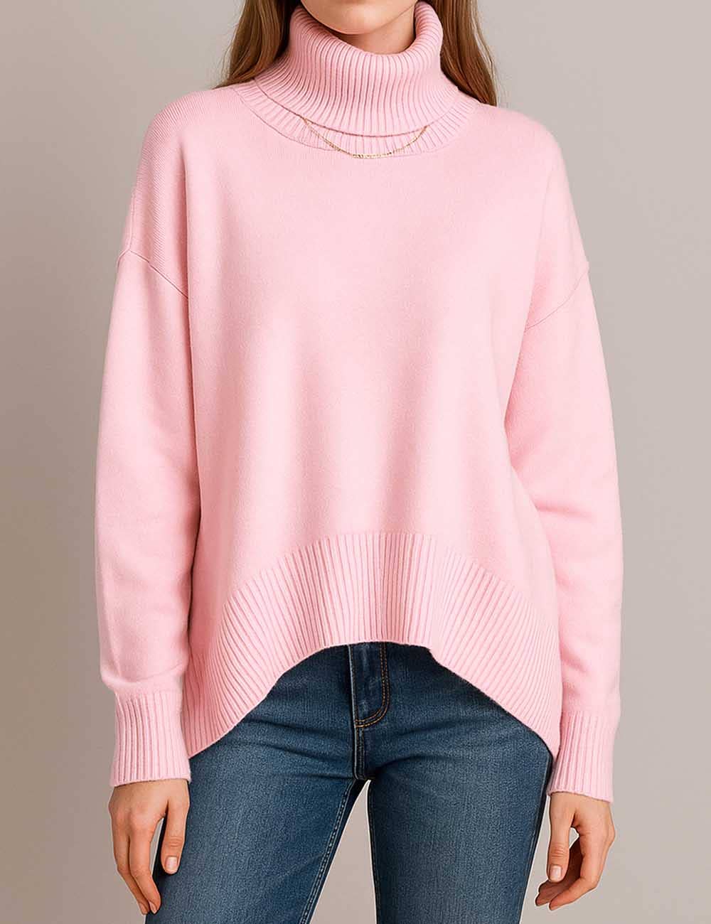 Sweetkama - Venta al por mayor Jersey de punto - Mujer - Suéter de punto para mujer con cuello alto y color sólido 560511