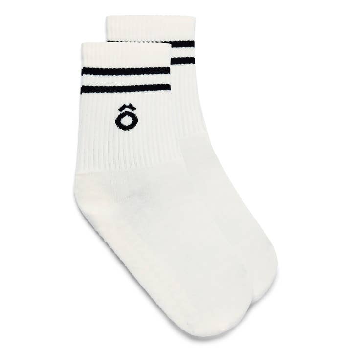 ÔWEAR Crew Sporty Stripes Pilates Grip Socks - White for wholesale by FOLD Reformer