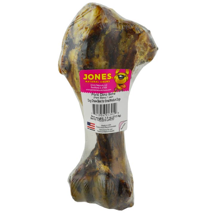 Pork Dino 1 Pack Shrink Wrap with Label for wholesale by Jones Natural Chews
