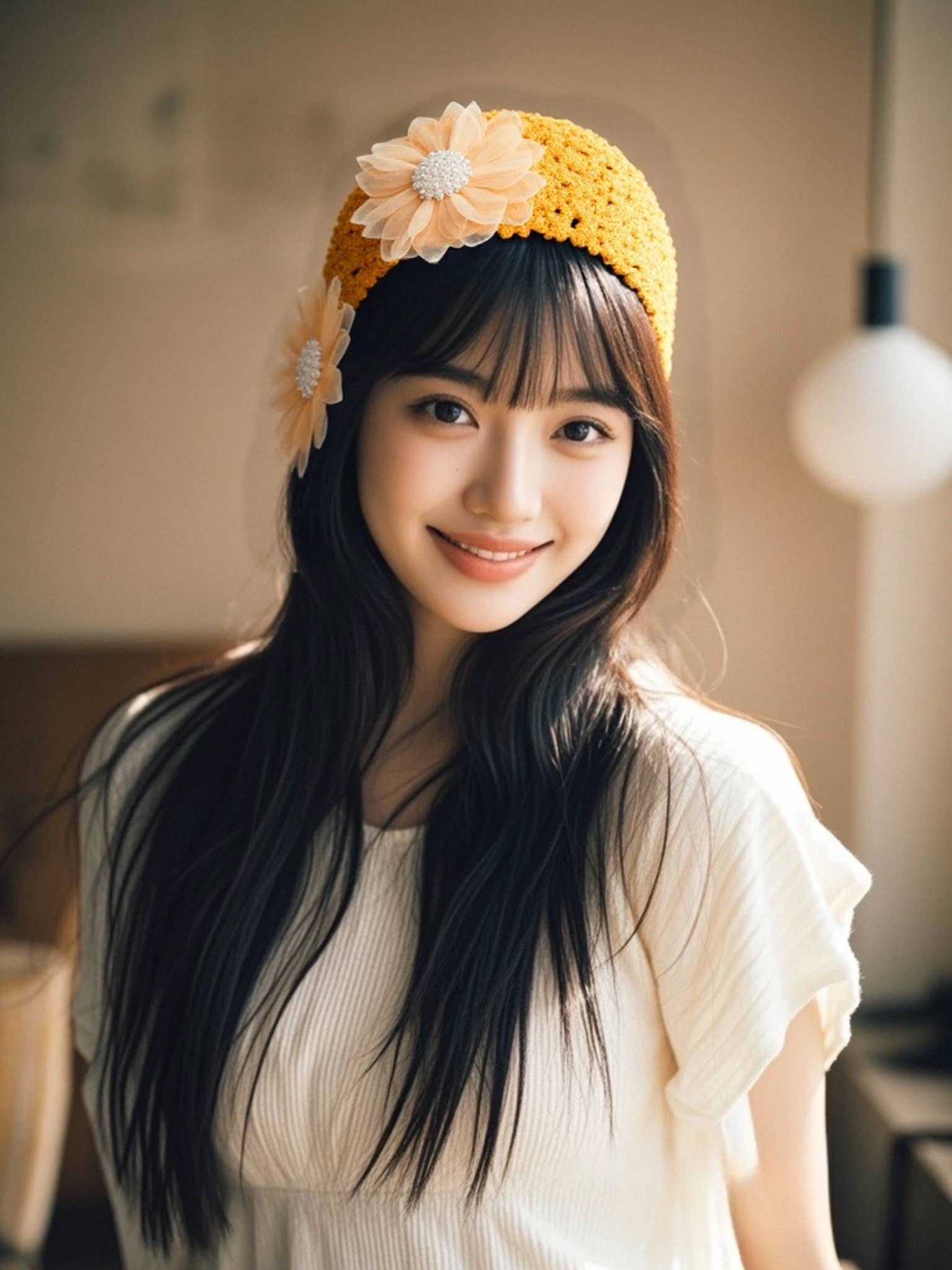 JC Sunny Fashion – wholesale Mössa - Dam – JCH903350 Boho Chic Virkad Hatt med Pärlor & Chiffongblommor6