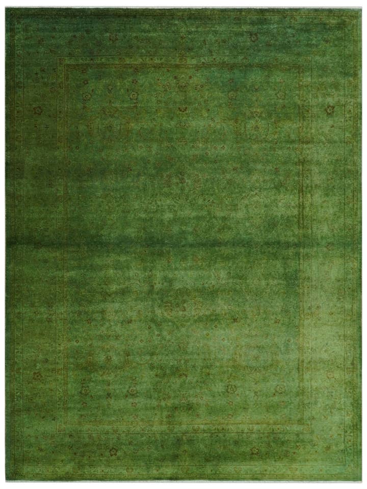 Hand Knotted Green Overdyed Traditional Oushak Design 9x12 Wool Area Rug for wholesale by The Rug Decor, Inc.