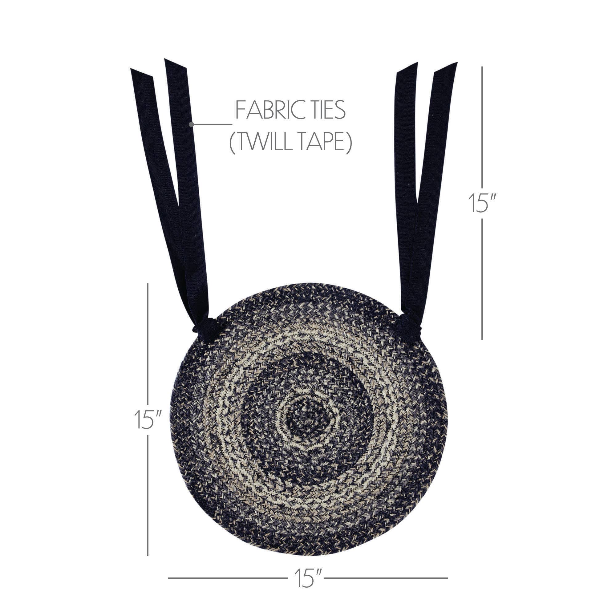 VHC Brands - Wholesale Chair Cushion - Sawyer Mill Black White Jute Chair Pad 15 inch Diameter2