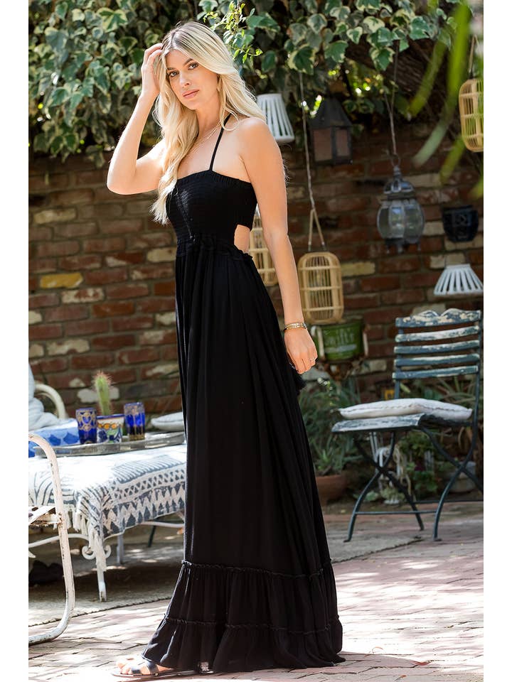 Sweet Lovely by Jen – Großhandel Kleid – Damen – MAXIKLEID MIT RÜCKENAUSSCHNITT UND GESMOKTEM STUFENROCK16