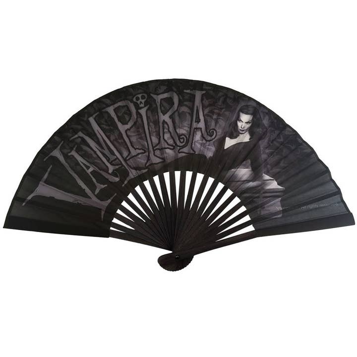 Kreepsville - Wholesale Handheld Folding Fan - Vampira Coffin Fabric Fan