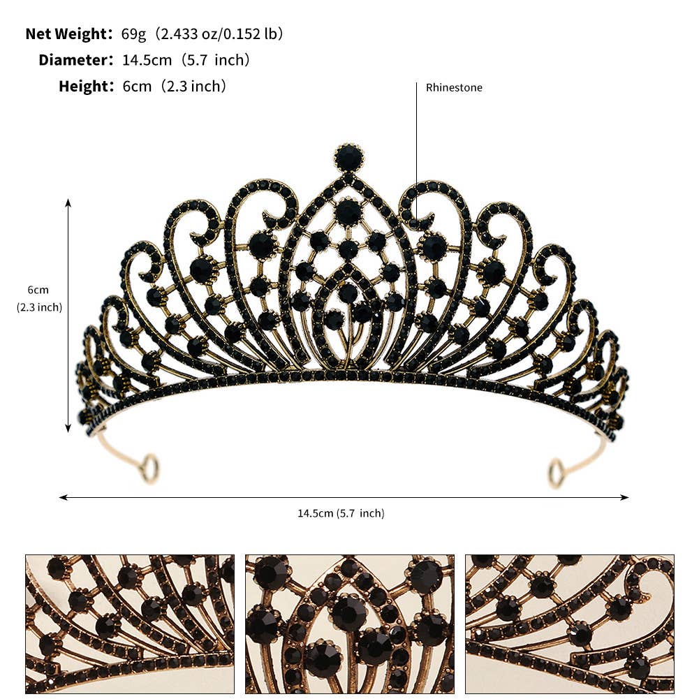 Tourtiwi - Wholesale Tiara - Women's - Obsidian Tiara Rhinestone Alloy Headdress Black Crown54
