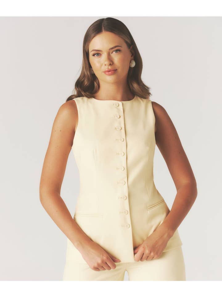 Six Stories - Wholesale Suit Vest - Women's - Button Through Tailored Waistcoat - Lemon