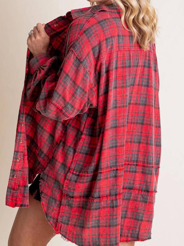 DE VAVE - Wholesale Button Down Shirt - Women's - Plaid Oversized Button-Up Shirt