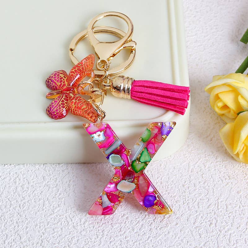 MKS America - Wholesale Keychain - Women's - Glitter Butterfly 26 English Letter Tassel Resin Keychain23