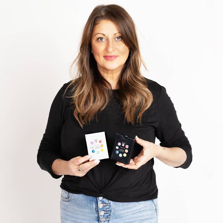 Chakra Card Set With 8 Cards and 7 Crystal Set White Box for wholesale on Faire26