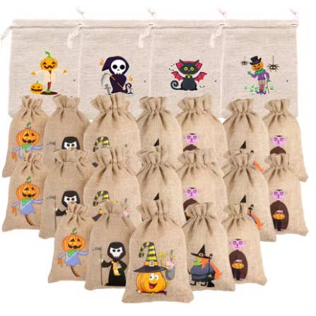 Toyarina - Wholesale Gift Bag - Gift Halloween Linen Drawstring Bag - Witch Bat Pouch1