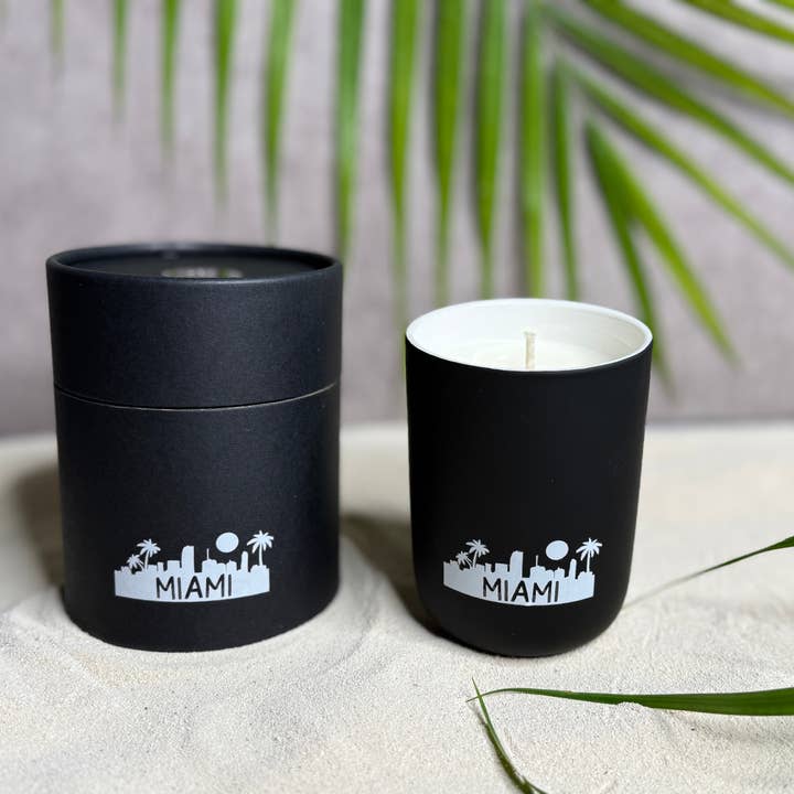 Rosbas Candles - MIAMI Breeze - Scented - Natural Soy Wax - 8 oz Black Ceramic Jar for wholesale by rosbas, llc
