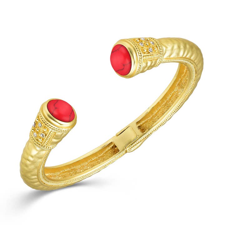 NY Jewelry House - Wholesale Cuff Bracelet - Gold Hammered Stone End Bangle