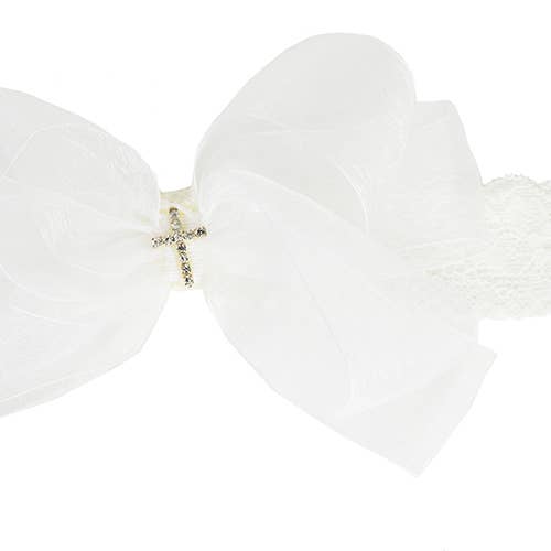 White Lace Cross Headband for wholesale by Sparkle Sisters by Couture Clips