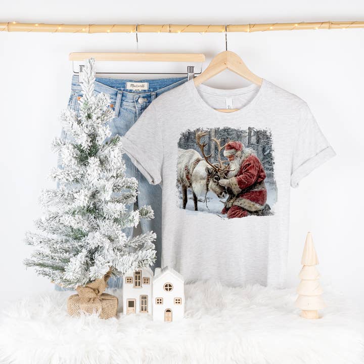 SANTA + REINDEER WINTER CHRISTMAS TEE for wholesale by Haverly and Co.