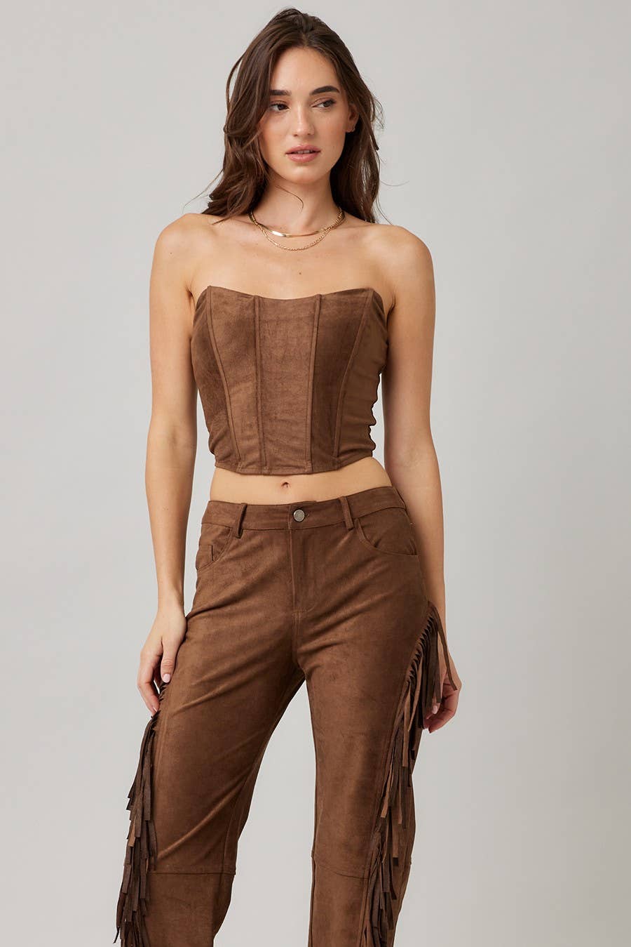 MOCHA Suede Fringed Pants for wholesale on Faire7