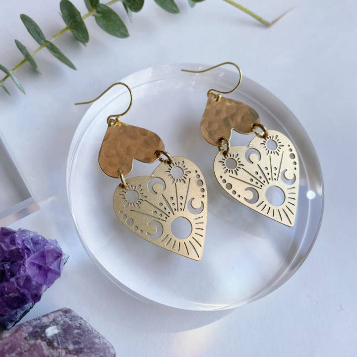GeoMetricGem - Wholesale Dangle Earrings - Amanda Earrings ~ Brass Hearts