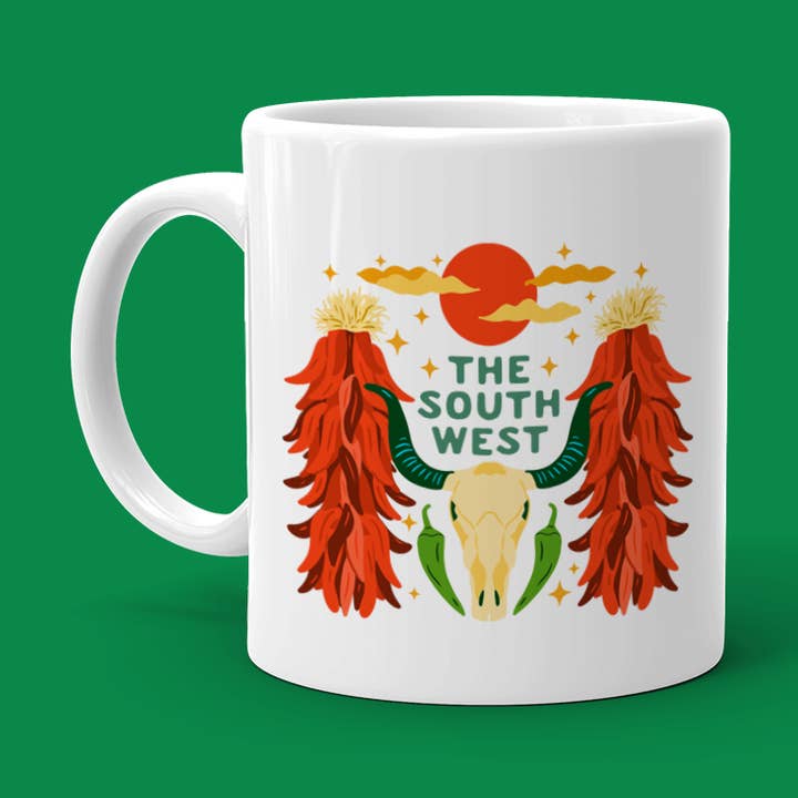 Ceramic Mug - The Southwest Cow Skull Chile - 11oz for wholesale by Squidly Designs