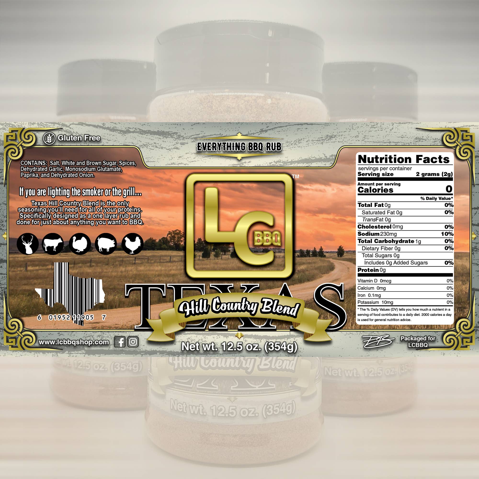 LC BBQ - Venta al por mayor Condimentos - Mezcla Texas Hill Country, coctelera de 10.5 onzas1