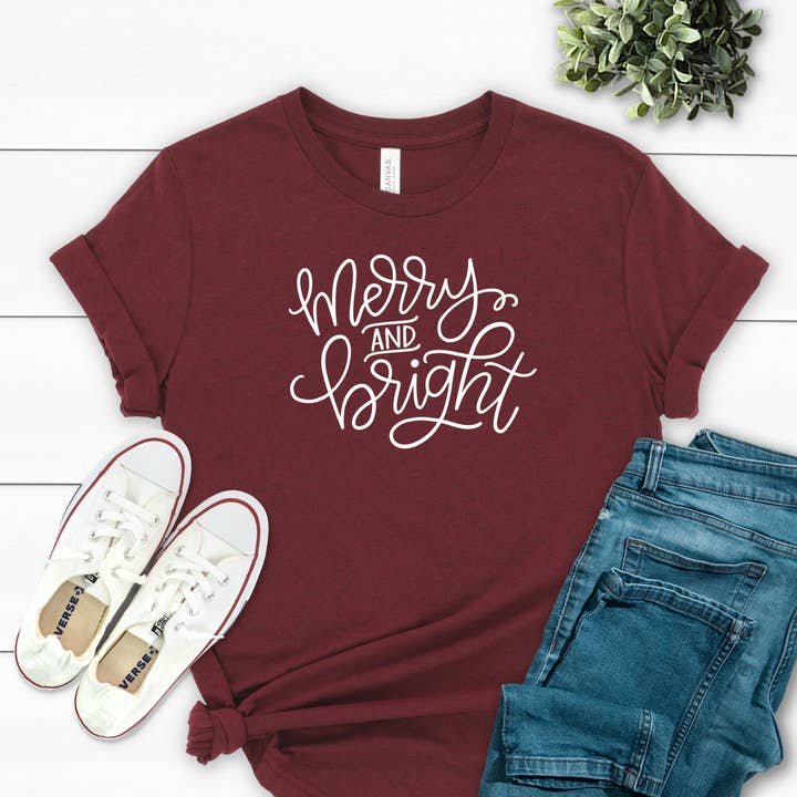 Merry & Bright - Women's Christmas Tee for wholesale by Maley Designs LLC
