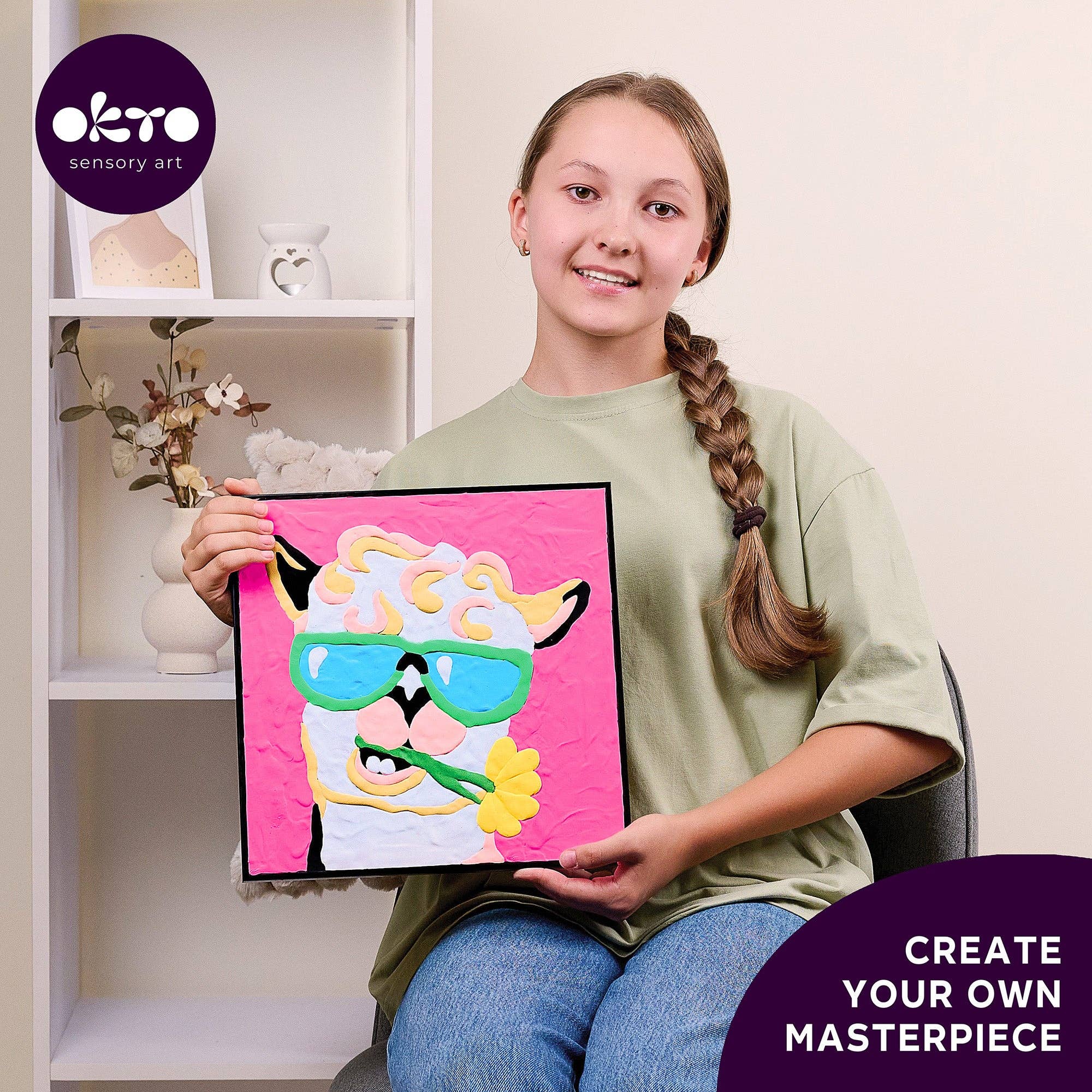 Fainotoys - Wholesale DIY Craft Kit - Kids - OKTO Clay by Numbers — Lama — (16.54×12.01 in) — Ages 5+5