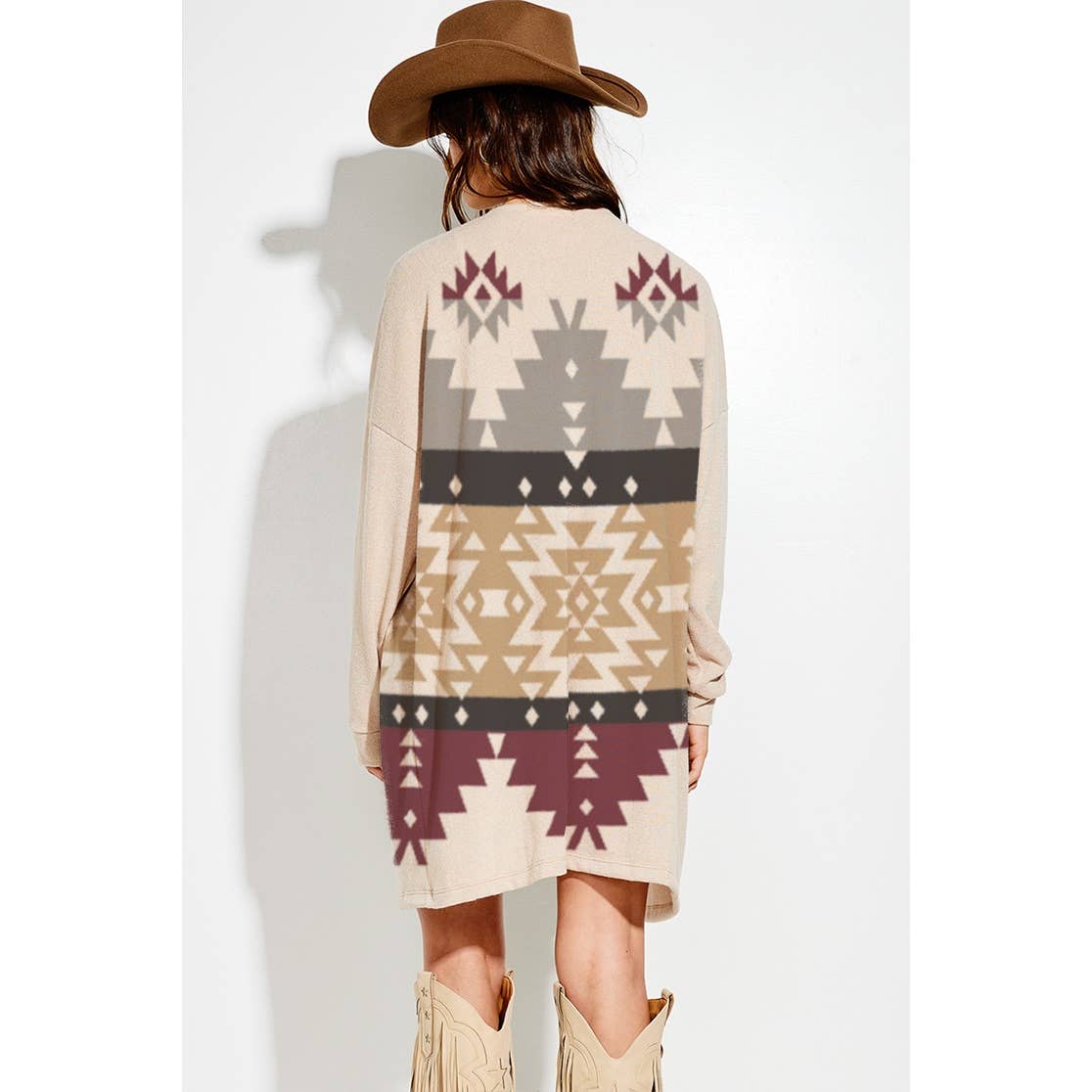 Phil Love - Wholesale Cardigan - Women's - Aztec print Loose fit long sleeve Knit cardigan5