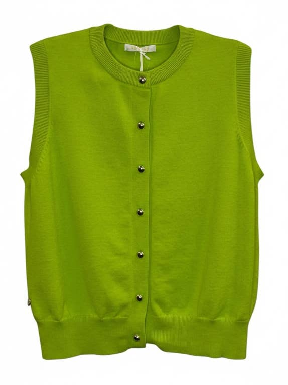 WF2730 SERBATOIO A MAGLIA CON BOTTONI LIME per la vendita all'ingrosso da parte di Malissa J Collection