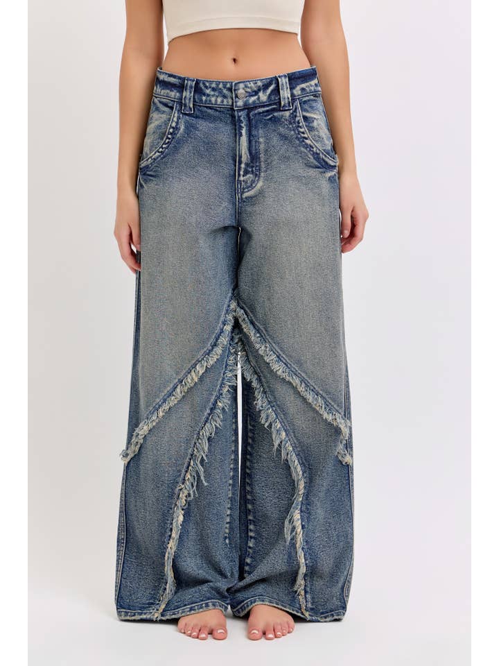 Cello Jeans - Wholesale Jeans - Women's - WV19524SK-T Skater Jean with Bohemian Raw Edge Details Tint