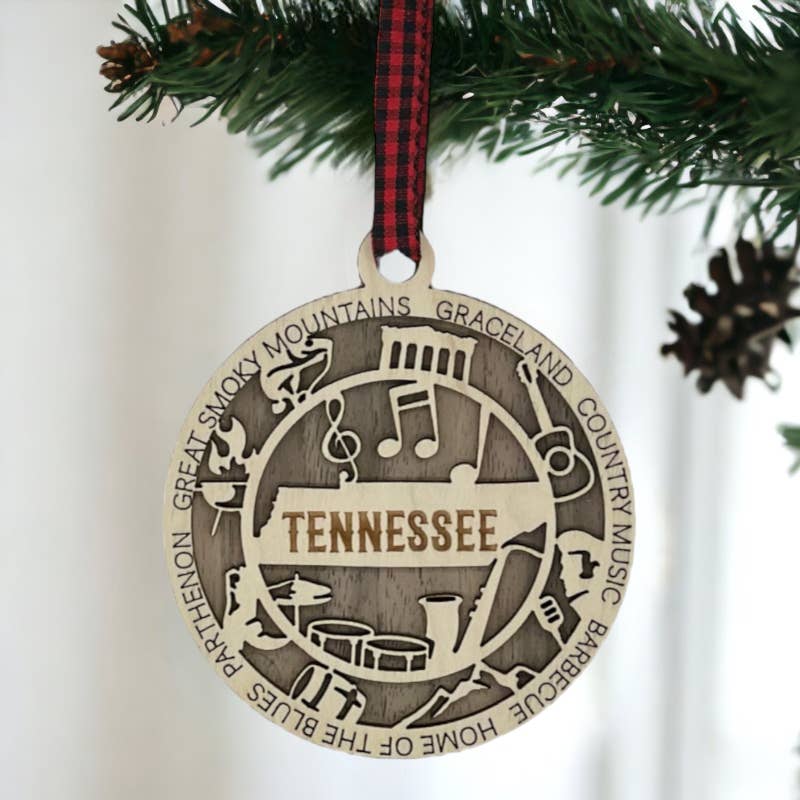 Woodlander Workshop - Wholesale Ornament - Tennessee Highlights Christmas Holiday Ornament3